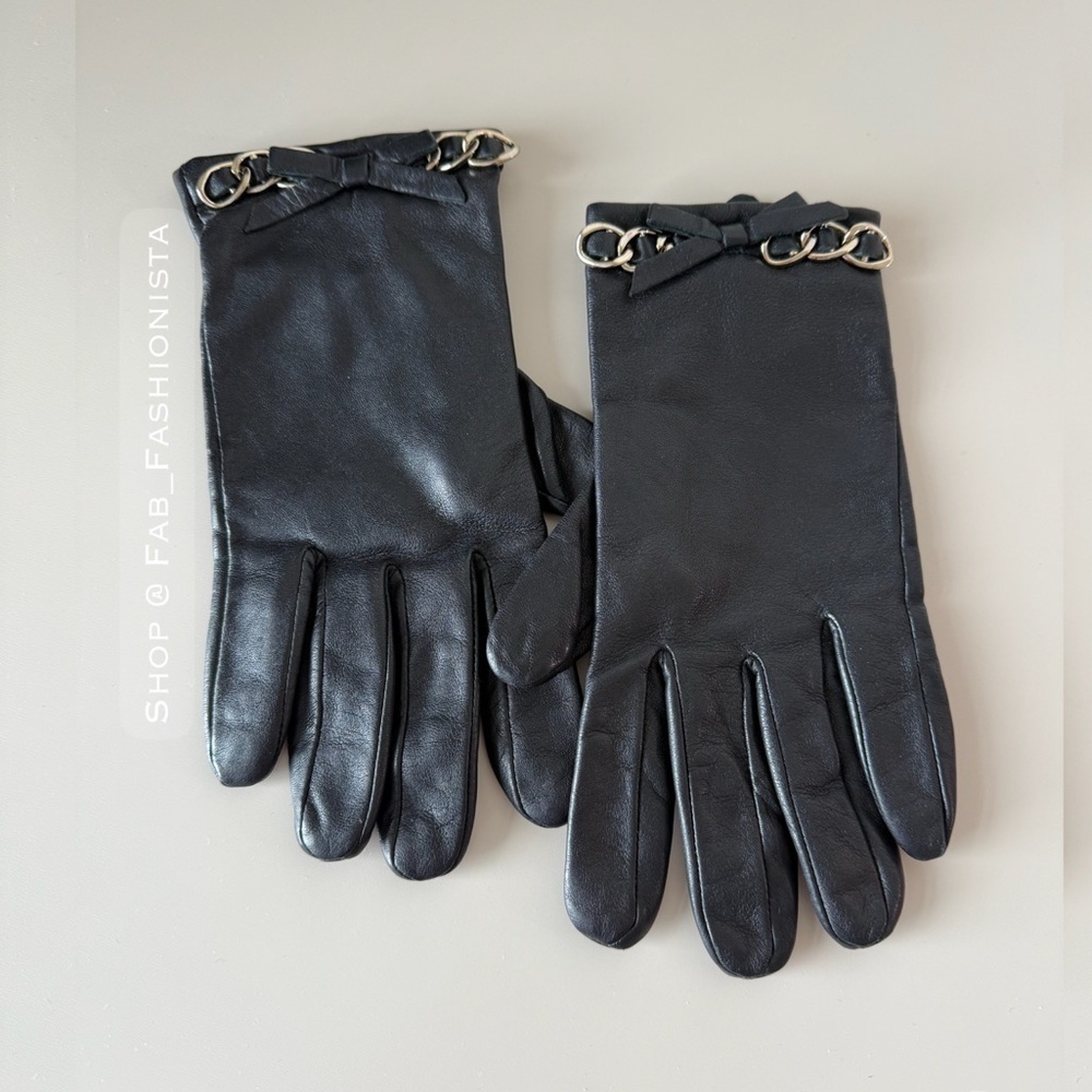 Michael Kors Black Leather Gloves with Chain Accent